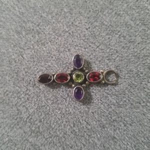 Garnet and amethyst cross pendent